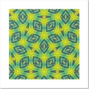 Pea Green and Yellow Green Star Shaped Pattern - WelshDesignsTP004 Posters and Art